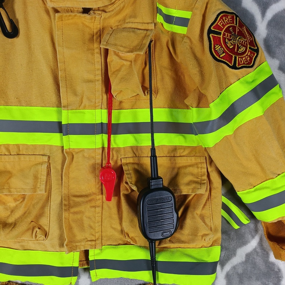 Firefighter Costume Kids 3T 4T Tan Reflective Two Piece Set Dress Up Halloween - Picture 11 of 13